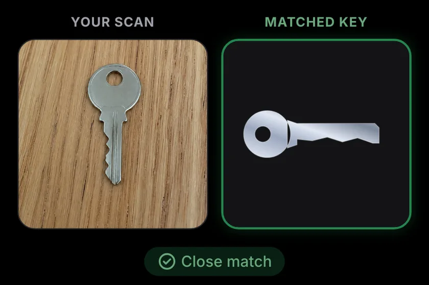 A scan and the key it matched, shown side by side and labelled a close match.